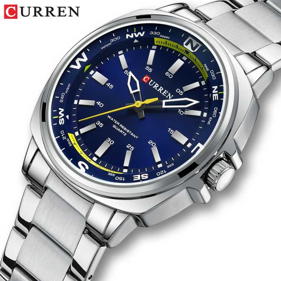 CURREN 8455 Мужские кварцевые часы с большим циферблатом, водонепроницаемый ремешок из нержавеющей стали, повседневные деловые элегантные часы для мужчин, reloj hombre Мужские часы