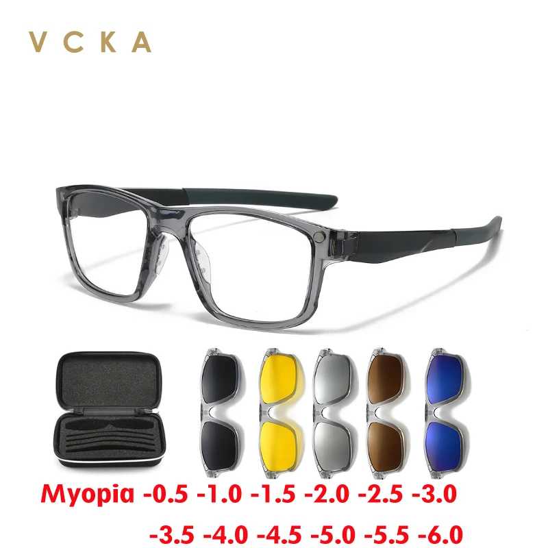 Спортивная оправа VCKA 6 в 1, солнцезащитные очки для близорукости, поляризационные очки с магнитным зажимом, новинка 2025 года, мужские и женские оптические очки по рецепту от -0,50 до -10 Очки и аксессуары