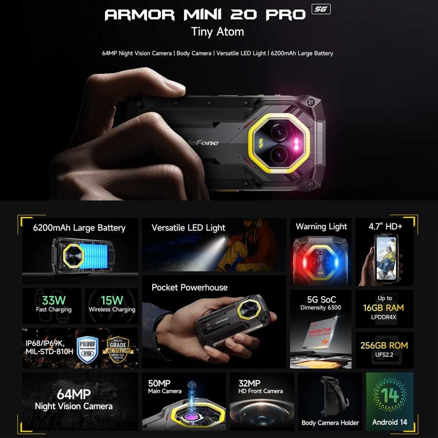 Фотография №1 товара Ulefone Armor Mini 20 Pro 5G прочный смартфон 4.7 64MP