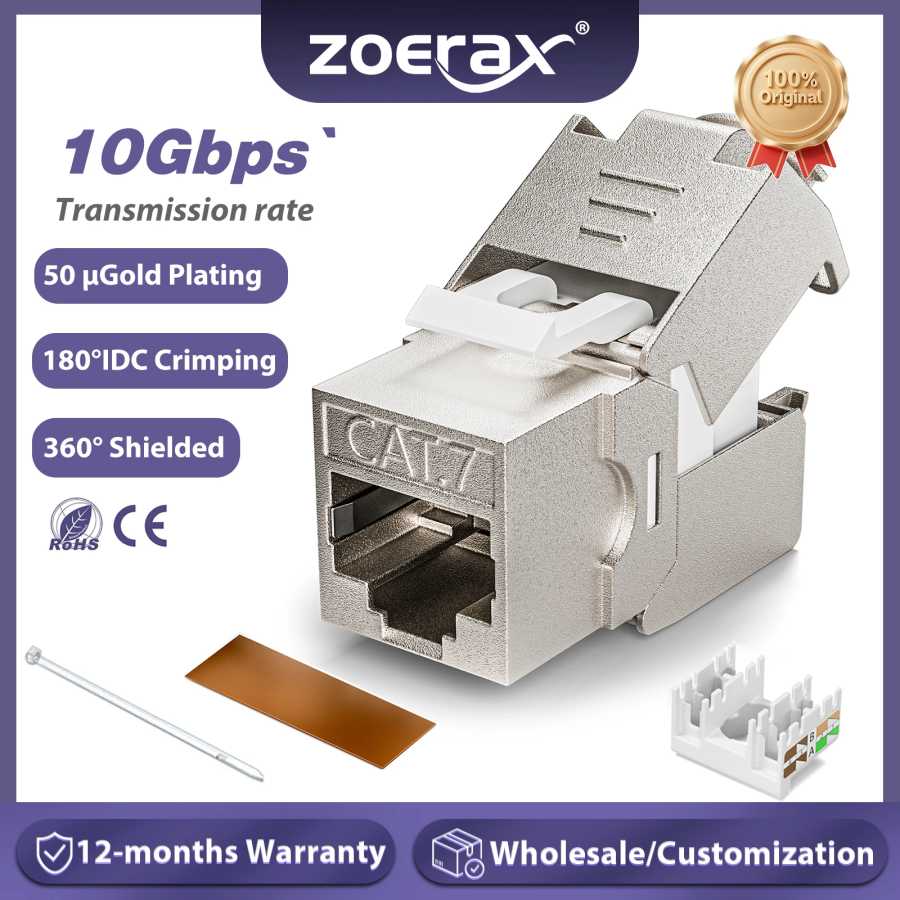 ZoeRax RJ45 CAT8 CAT7 CAT6A Сетевой экранированный соединитель без инструментов Тип 180-градуса Переходник модуля из цинкового сплава Соединитель Компьютерная периферия