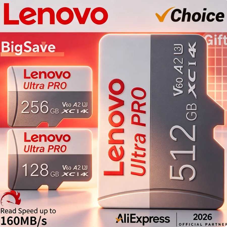 Карта памяти Lenovo SD 256 ГБ 512 ГБ 128 ГБ с высокой износостойкостью U3 V30 Micro TF SD 32 ГБ 64 ГБ для автомобильных видеорегистраторов, грузовиков, DVR, запись 4K Сетевое оборудование