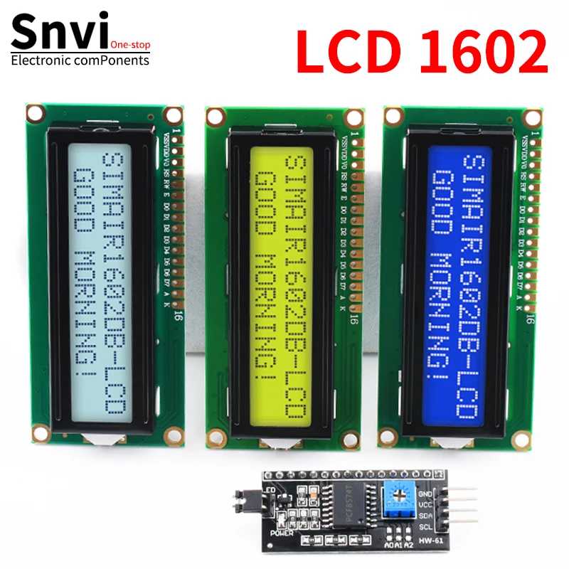 Модуль ЖК-дисплея Snvi LCD1602 1602A, 16x2 символьный, синий, желтый, зеленый, серый экран, интерфейс PCF8574 I2C IIC, 5В, для Arduino Оптоэлектронные дисплеи