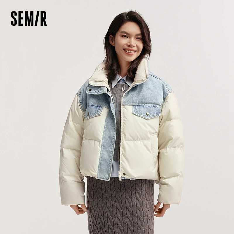 Фотография №1 товара Женская пуховая куртка Semir: водонепроницаемая, в стиле пэчворк, оверсайз, с