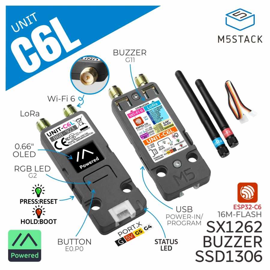 Официальный блок M5Stack C6L для местактики (SX1262.ESP32-C6) Компьютерные комплектующие