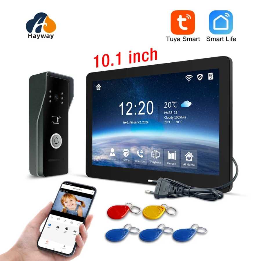 Hayway 10 "Tuya WiFI Smart 1080P Система видеодомофона с мобильным обнаружением IPS Full Touch Monito ID Контроль доступа Разблокировка Доступ к автоматизации здания