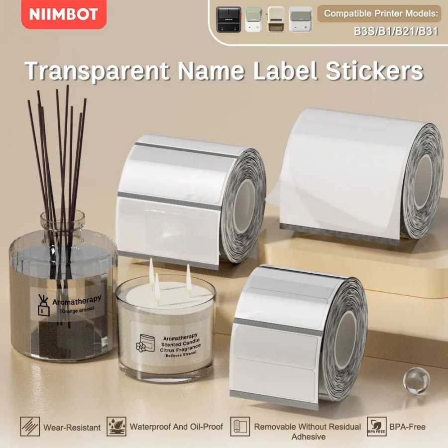 NIIMBOT B21/B1/B3s прозрачная бумага для печати этикеток, наклейка с именем, водостойкая круглая/квадратная термобумага для этикеток Оргтехника