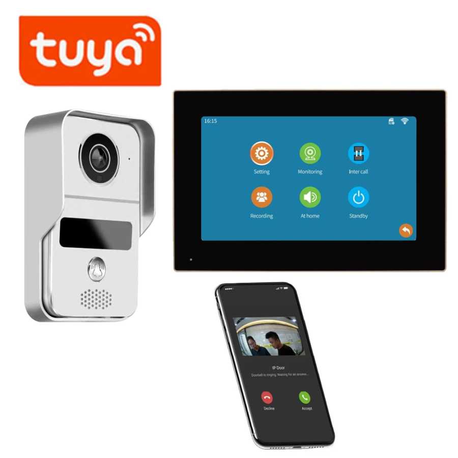 Wi-Fi TUYA Smart APP 7-дюймовый комплект домашнего домофона 1080P Беспроводной видеодомофон Проводной дверной звонок для виллы Плоский RFID-контроль доступа Доступ к автоматизации здания