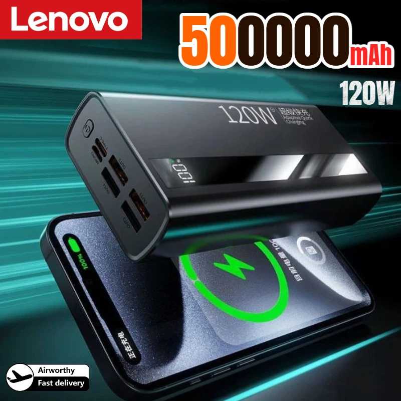 Внешний аккумулятор Lenovo 500000 мАч, высокая емкость, сверхбыстрая зарядка, портативное зарядное устройство для iPhone Samsung, новинка Аксессуары для мобильных телефонов