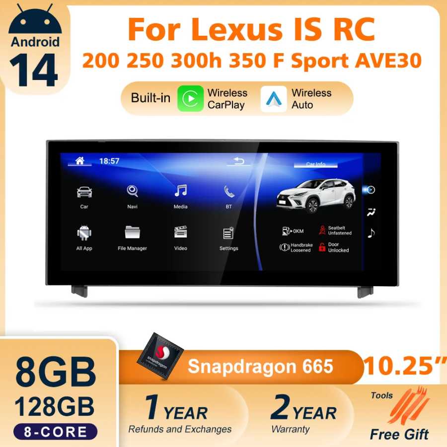 Автомагнитола Nunoo Android 14 с беспроводным CarPlay для Lexus IS RC 200 250 300 350 200t 300h, мультимедийный плеер, навигация GPS, DSP Автоэлектроника