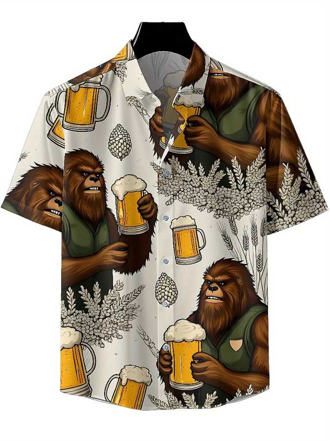 Фотография №1 товара Мужские гавайские рубашки больших размеровSasquatch Beer Festival Carnival Pattern, комфортная