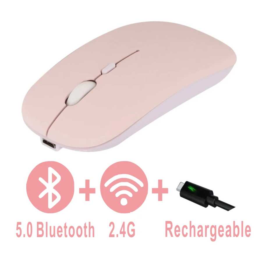 Фотография №4 товара Перезаряжаемая беспроводная Bluetooth-мышь с двойным режимом работы 5.2, бесшумная, эргономичная,