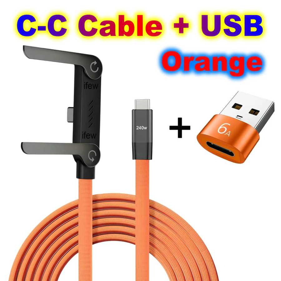 USB-кабель для зарядки Type-C, плоский, складной, с невидимой подставкой-держателем для телефона, 240 Вт, зарядный кронштейн для iPhone Аксессуары для мобильных телефонов