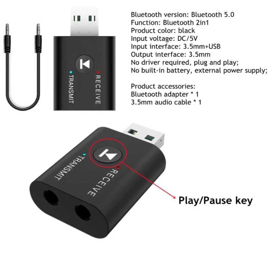 Фотография №5 товара 2 в 1, USB-адаптер Bluetooth 5,0, передатчик Bluetooth для компьютера,