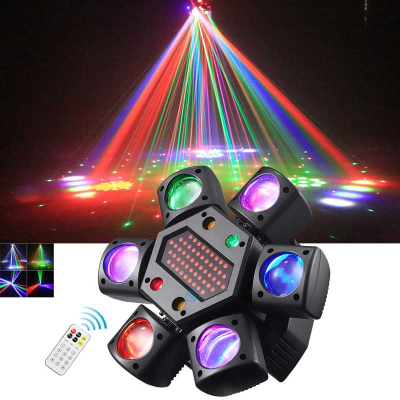 Светодиодная движущаяся головка 80 Вт RGBW 4в1 Mini Six Arm Beam Strobe Light Желтая вспышка Dj Bar DMX 512 Дистанционное управление сценический эффект Коммерческое освещение