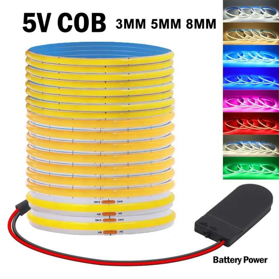 DC 5V COB Светодиодная лента 3 мм 5 мм 8 мм 320 светодиодов/м Гибкая светодиодная лента высокой плотности COB Ночной светильник с питанием от батареи DIY ТВ Зеркало Подсветка Светодиодная подсветка