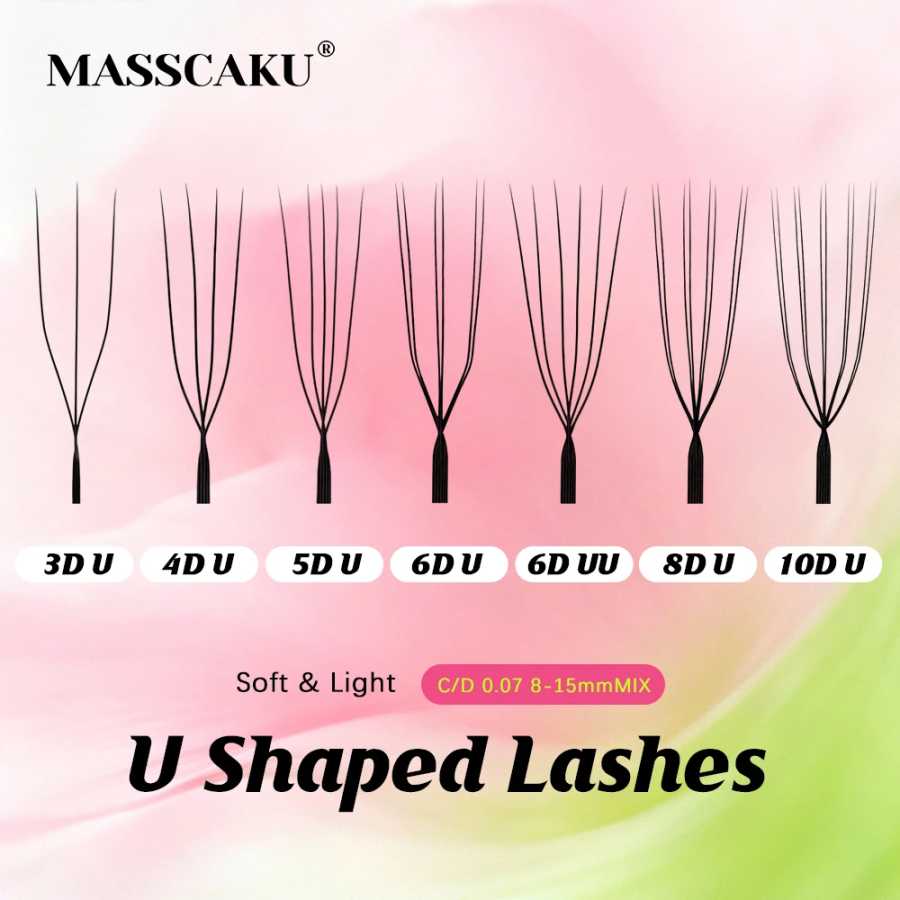 Ресницы MASSCAKU 8D-10D U-образные, изгиб C и D, 8-15 мм, микс, матовые черные, премиум, мягкие, шелковые, параллельные, для макияжа Косметика