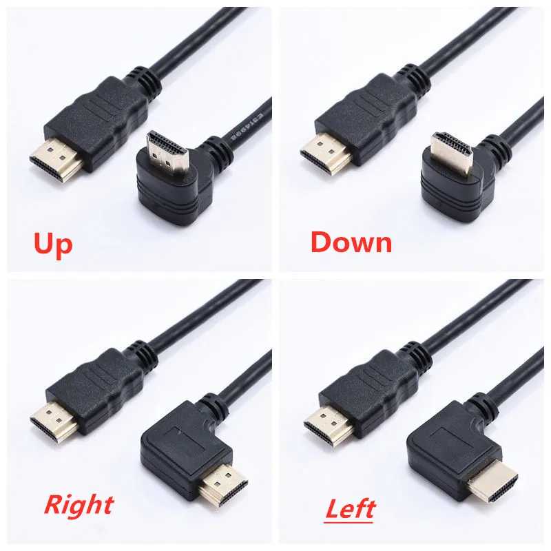 Короткий 90-градусный левый правый угол вниз HDMI-совместимый кабель Двойная HDTV-линия &laquo;папа-папа&raquo; M/M HD-кабель Провод 0,5 м Аксессуары и запчасти