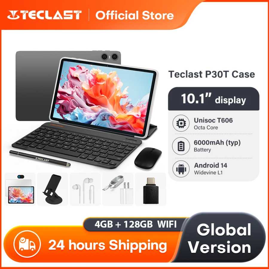 Чехол Teclast P30T для планшета 10,1 дюйма, дисплей Unisoc T606, 8 ядер, 4 ГБ (+8 ГБ, виртуальный), 128 ГБ, 6000 мАч, аккумулятор, Android, 14 планшетов, L1, Wi-Fi6 Планшеты
