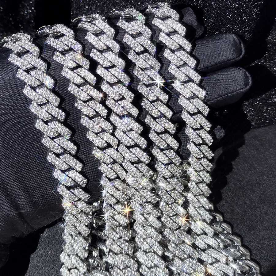 14 мм Iced Out Prong кубинская цепочка-цепочка для мужчин и женщин, 2-рядное ожерелье со стразами, ромб Майами, ювелирные изделия в стиле хип-хоп, оптовая продажа Бижутерия