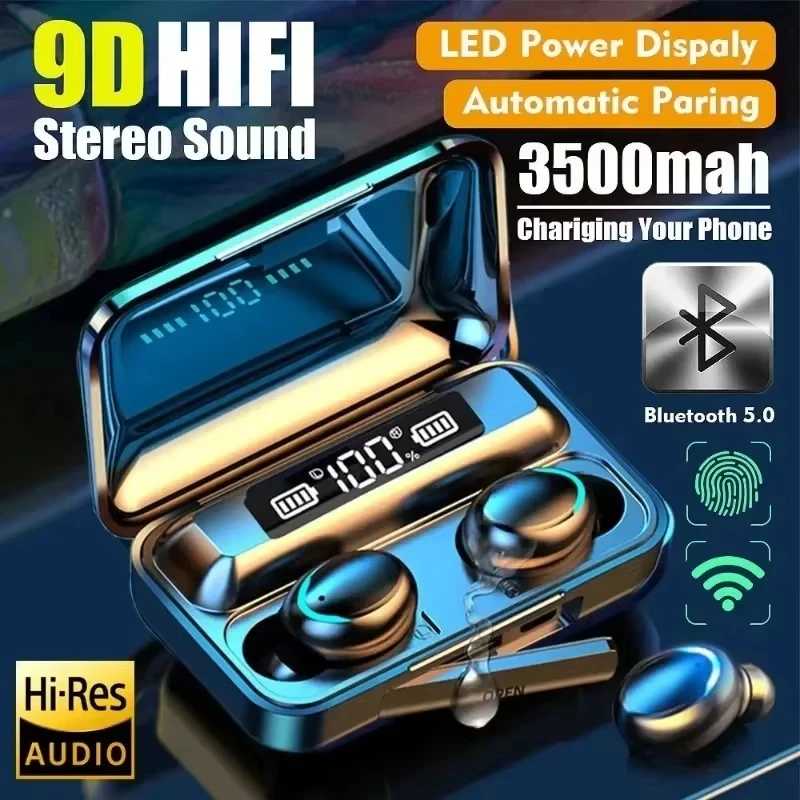 2025 TWS F9 Беспроводная Bluetooth-гарнитура 5.0 Наушники Bluetooth-наушники с микрофоном Наушники 3500 мАч Зарядное устройство Светодиодный дисплей Fone Портативное аудио и видео