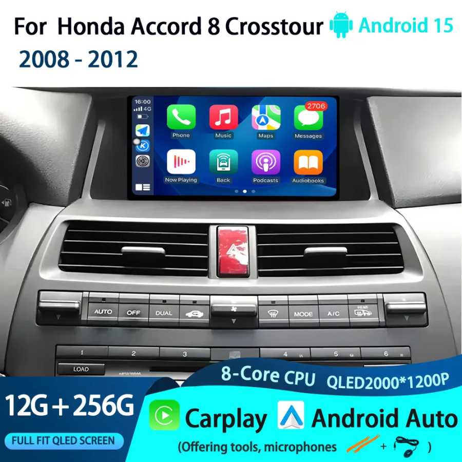 Android 15 Автомобильный радиоприемник Мультимедийное видео для Honda Accord 8 Crosstour 2008-2012 Плеер GPS Стерео Авто CarPlay Навигация BT Автоэлектроника
