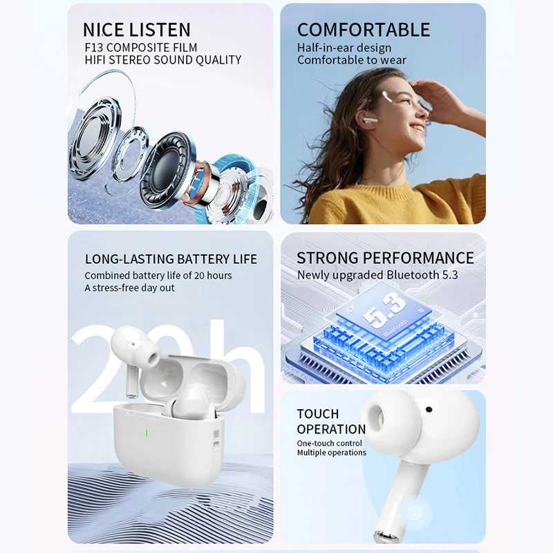 Фотография №1 товара Беспроводные Bluetooth-наушники Air Pro 2025, TWS-гарнитура, Hi-Fi наушники с шумоподавлением,