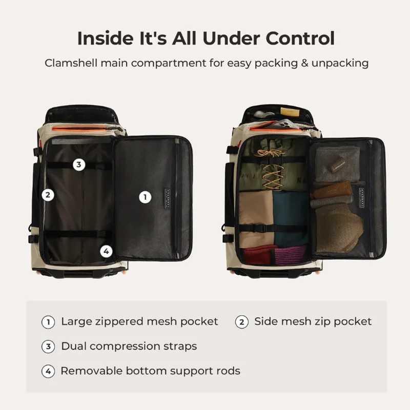 Фотография №4 товара Рюкзак-чемодан BAGSMART 43 л с гладкими колесами из полиуретана, большой