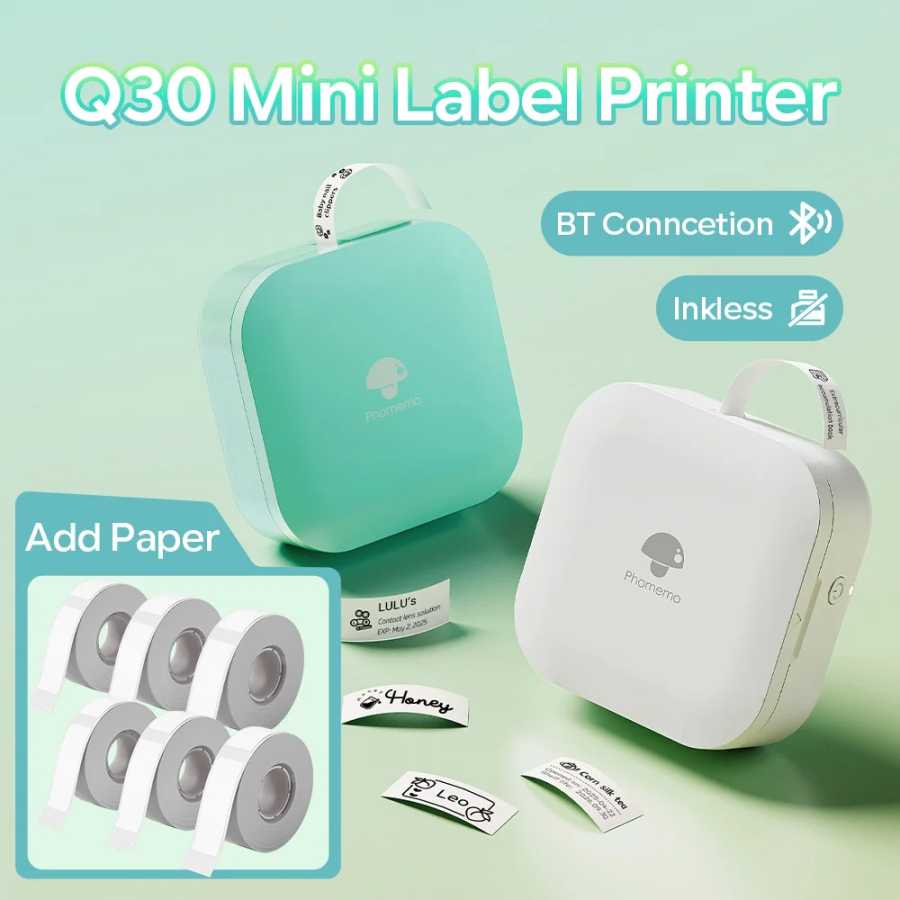 Phomemo Q30 Bluetooth Label Maker, термонаклейка с 1 рулонной бесплатной этикеткой, доступен для малого бизнеса/домашней организации 