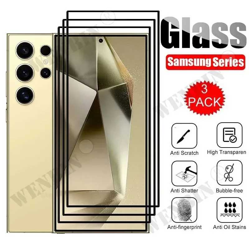 3 шт. закаленное стекло для Samsung Galaxy S26 S25 S24 S23 S22 Ultra Plus FE A57 A56 A36 A17 Защитная пленка для экрана Полное защитное стекло Защитная пленка для мобильного телефона