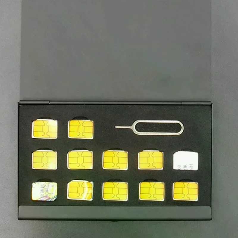 Портативный алюминиевый футляр для хранения на 12 NANO SIM-карт + 1 штырьковый ключ для карты SIM-карты и аксессуары