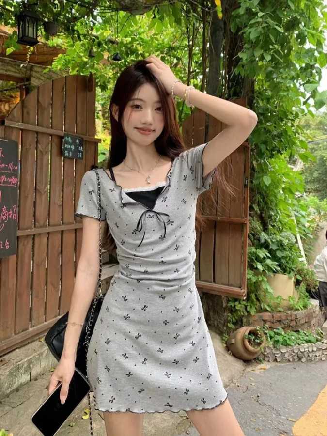 Фотография №4 товара Женские летние платья с коротким рукавом и цветочным принтом, 2