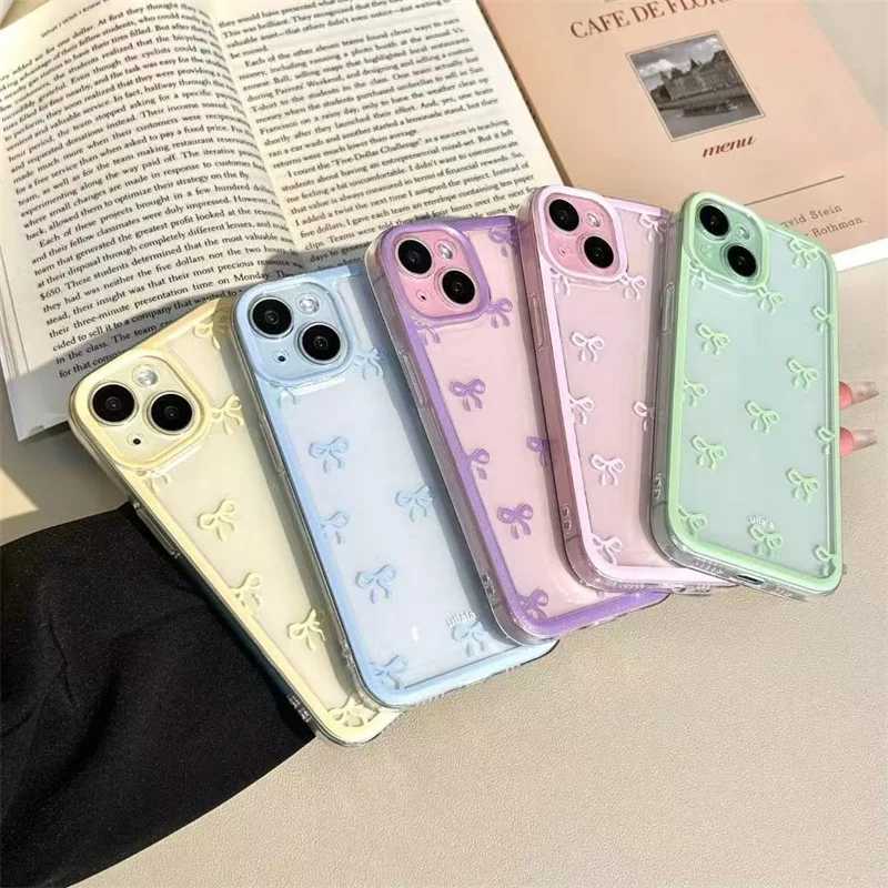Мягкий чехол для телефона ярких цветов с бантом для iPhone 17, Air 16, 15, 14, 13, 12, 11 Pro Max 16 Plus 16E, противоударный мягкий прозрачный чехол Чехлы и чехлы для мобильных телефонов