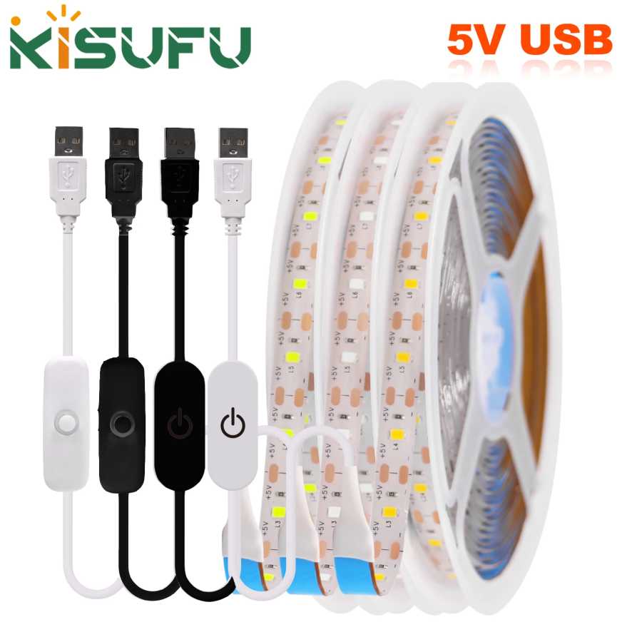 Светодиодная лента 5 В, USB диммер/переключатель, белая, теплая, синяя, водонепроницаемая клейкая лента 2835, 60 светодиодов, ночное освещение для кабинета, 1 м, 3 м, 5 м Светодиодная подсветка