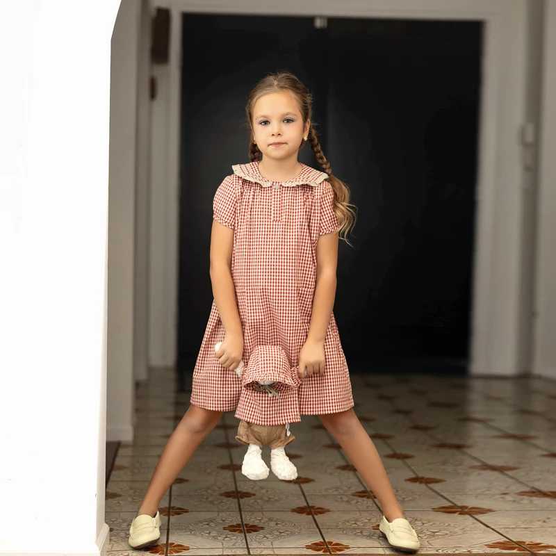 Фотография №4 товара Летний комплект Ali Co Gingham SS26: платье для девочек, комбинезон