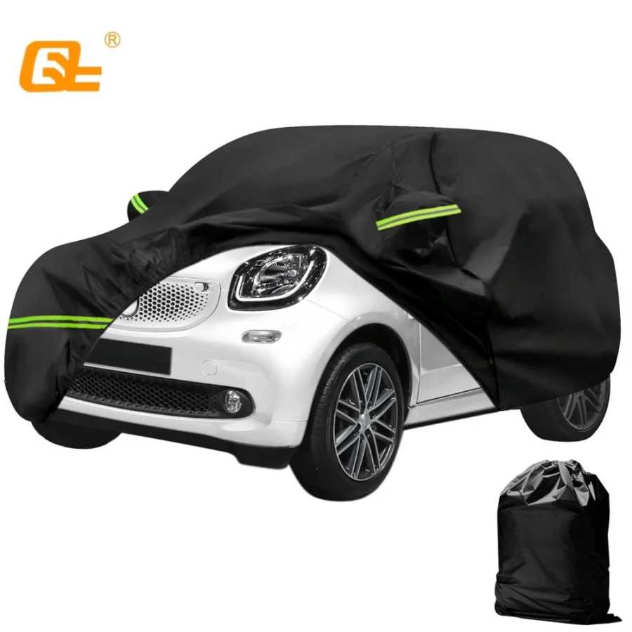 Водонепроницаемый автомобильный чехол для Benz Smart Fortwo 2007-2023 с дверной молнией и ветрозащитными лентами для защиты от снега, дождя, пыли, града, черный Внешние аксессуары