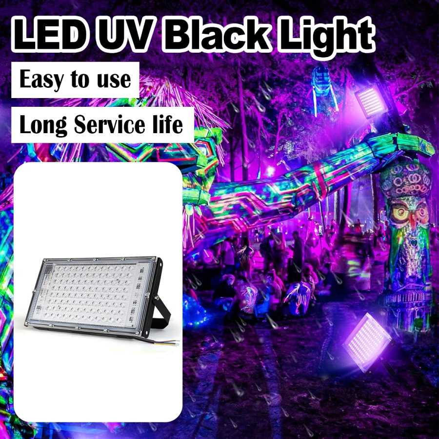 LED ультрафиолетовый прожектор 50w 100w 395 нм ультрафиолетовый штепсель 240v сцена черный свет 400nm лампа бактерицидная лампочка бар Лампочки и световые трубки