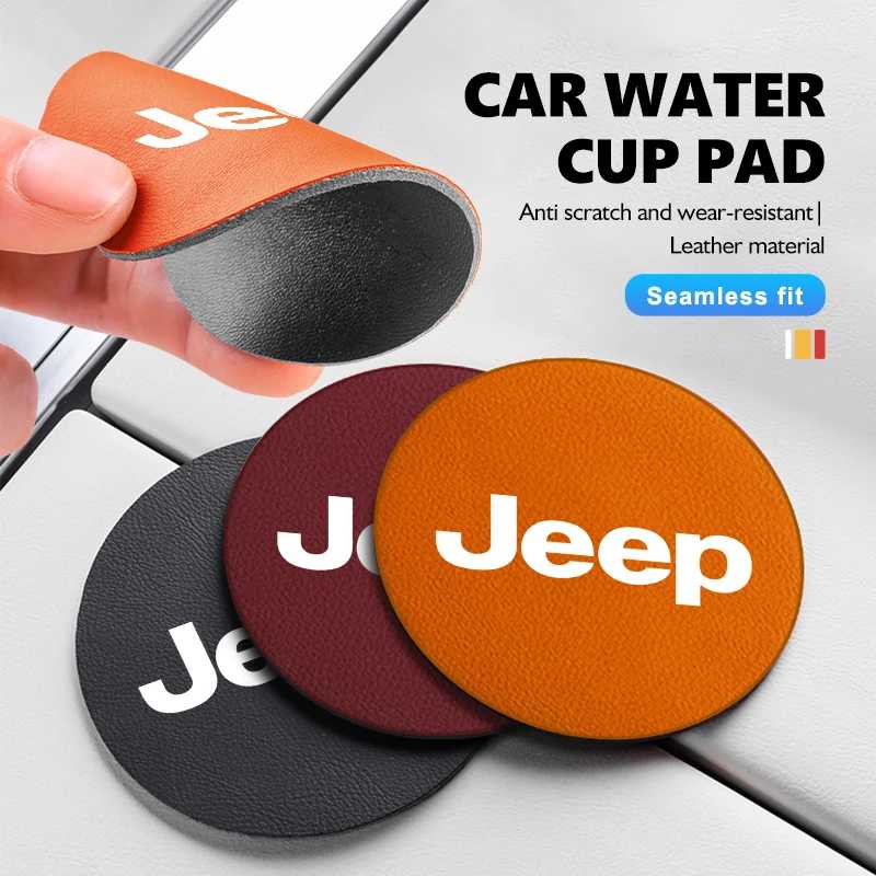Для Jeep 2 шт., подставка с логотипом автомобиля, замшевые противоскользящие подушечки для чашки воды, аксессуары для салона автомобиля, компас Renegade Cherokee Wrangler JK Аксессуары для салона