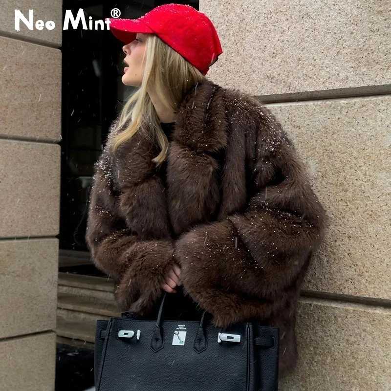 Neo Mint 2024, зимнее пальто из искусственного меха, женская брендовая модная пушистая верхняя одежда из лисьего меха, пальто для девочек, уличный стиль, пушистая теплая куртка Одежда из меха