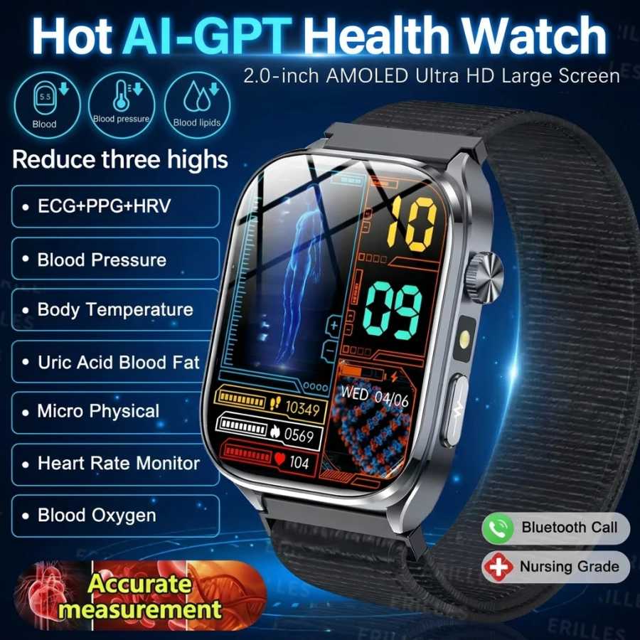 Новейшие смарт-часы Al-GPT 2026 для здоровья: ЭКГ+PPG, измерение уровня мочевой кислоты, кислорода в крови, артериального давления, жировых отложений, IP68, мониторинг сердечного ритма Умная электроника