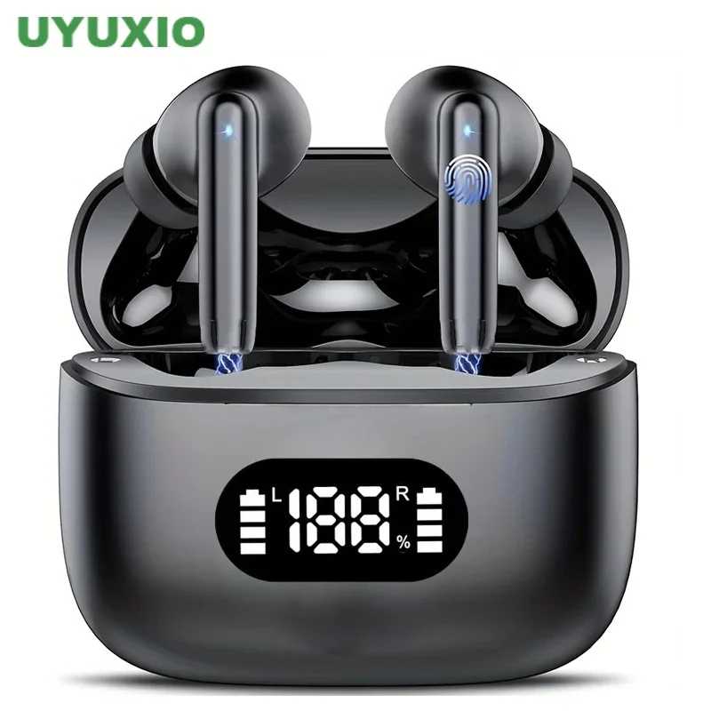 UYUXIO Беспроводные наушники 40 дБ с шумоподавлением Bluetooth 5,3 Наушники ENC со светодиодным дисплеем HD TWS Наушники Режим прозрачности Портативное аудио и видео