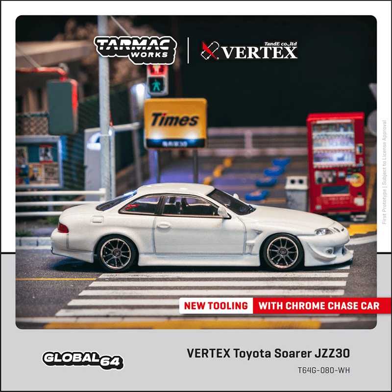 В НАЛИЧИИ TW 1:64 VERTEX Toyota Soarer JZZ30 Белая коллекционная модель автомобиля из литого металла Tarmac Works Играйте в транспортные средства и модели