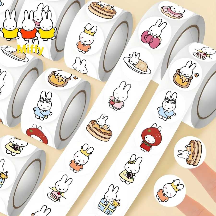 500 шт. Kawaii Miffy наклейка с кроликом печатью наклейка мультфильм кролик рулон наклейка мультфильм Ins-стиль планировщик украшение подарок Игровые фигурки и трансформеры