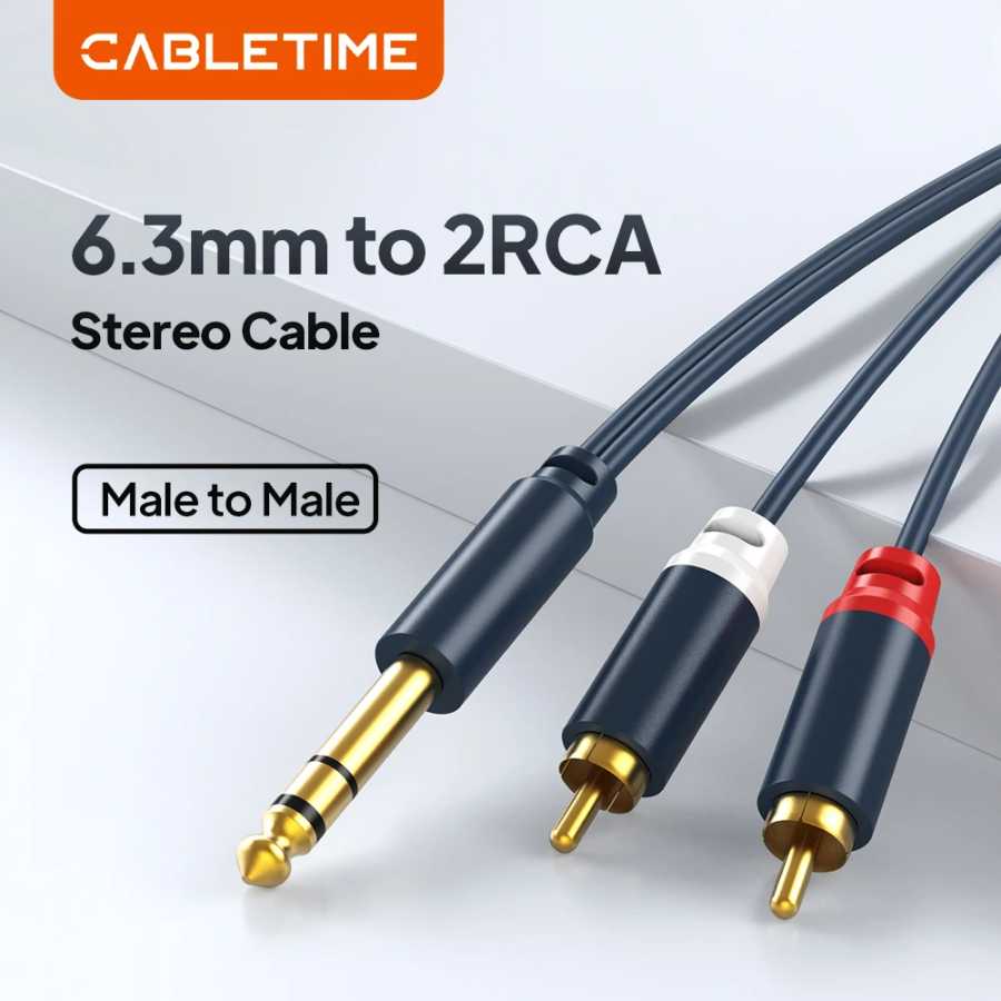 Кабель Cabletime 6,35 мм на 2 RCA разъема, штекер-штекер, стерео кабель, позолоченный аудиокабель AUX для музыкального усилителя, линии C218 Аксессуары и запчасти