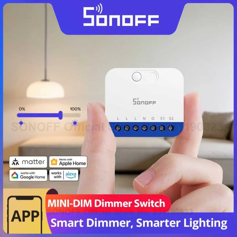 SONOFF MINI-DIM Extreme Matter через Wi-Fi, умный диммер, без мерцания, затемнение, широкая совместимость освещения, мониторинг мощности 