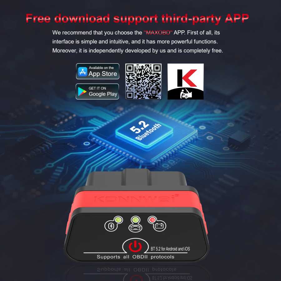 Фотография №2 товара 2026 KONNWEI KW901 ELM 327 OBD2 V1.5 Bluetooth 5.0 Автомобильный