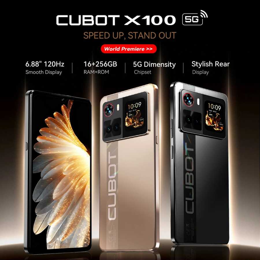5G Смартфон Cubot X100, Android 15, Dimensity 7025, 6 нм, 2,5 ГГц, 6,88-дюйма экран с частотой обновления 120 Гц, 16 ГБ ОЗУ (8 ГБ + 8 ГБ расширение), 256 ГБ ПЗУ, камера 64 МП, Батарея 5100 мА&middot;ч, NFC телефон, смартфоны Мобильные телефоны