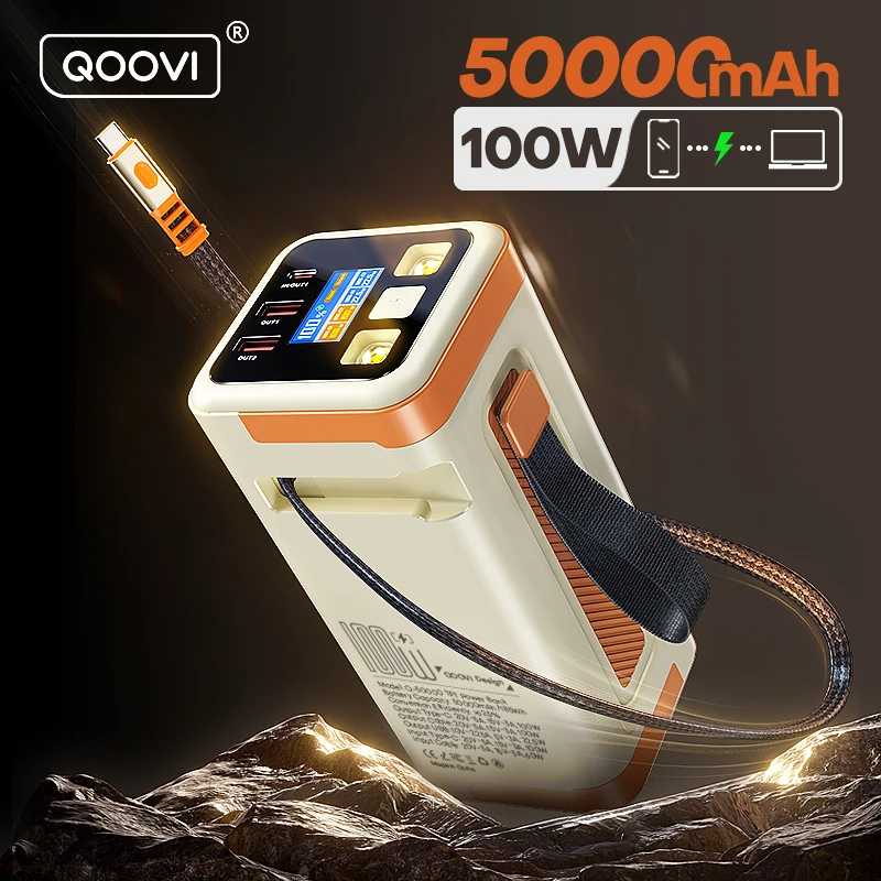 QOOVI 50000 мАч Power Bank PD 100 Вт быстрая зарядка портативная электростанция большой емкости аккумулятора для ноутбука iPhone Samsung Xiaomi Аксессуары для мобильных телефонов