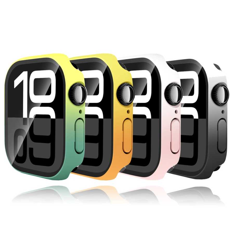 Чехол градиентного цвета для Apple Watch Cover Serie 10 9 8 7 6 SE 5, стеклянная защитная пленка для экрана iwatch 46 мм, 42 мм, 45 мм, 41 мм, 44 мм, 40 мм Аксессуары для часов