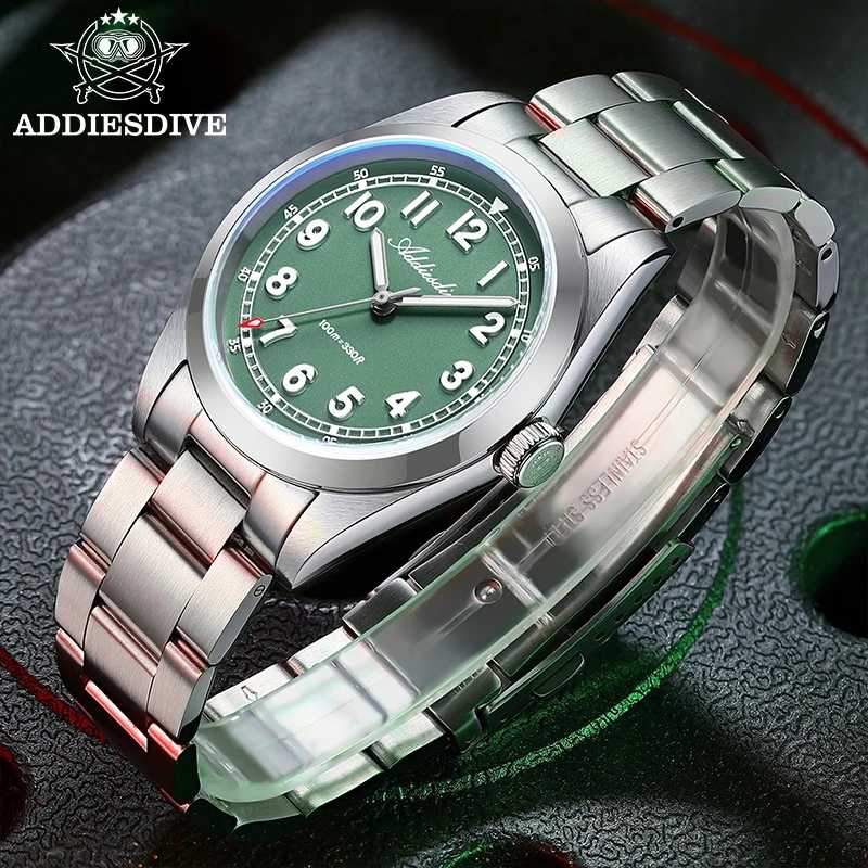 Мужские часы ADDIEDIVE AD2521 с сапфировым стеклом, синим люминесцентным покрытием BGW9, водонепроницаемостью 100 м, из нержавеющей стали 316L, кварцевые часы Reloj Hombre 