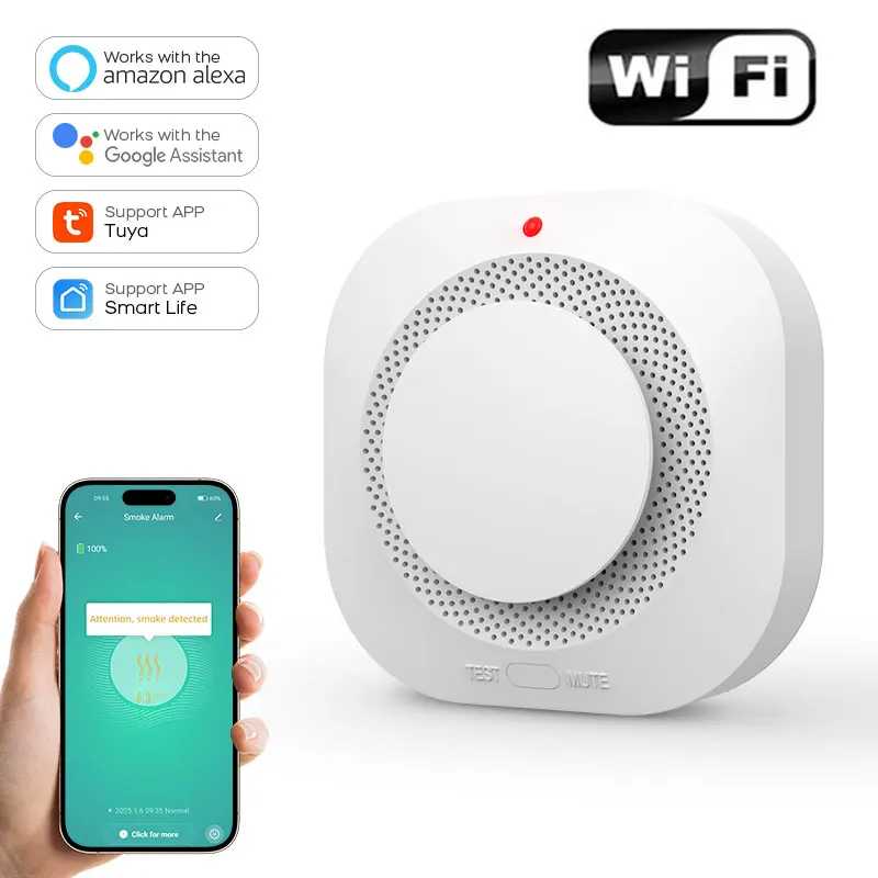 Tuya Wi-Fi датчик дыма домашняя охранная сигнализация Smart Life приложение управление газовый детектор дыма высокая чувствительность безопасность для дома Умные системы общественной безопасности
